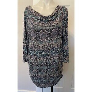 TALBOTS Womens Knit TOP 3/4 Sleeve GRAY Blue Purple Ruched Side Size 2X